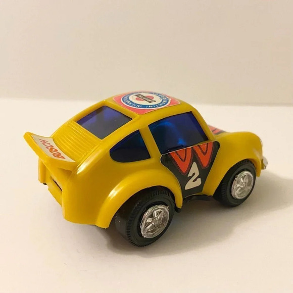 Vintage Beetle Pull Back Plastic Car Bosch Martini Hong Kong 4 Inch Long Toy - Picture 5 of 12